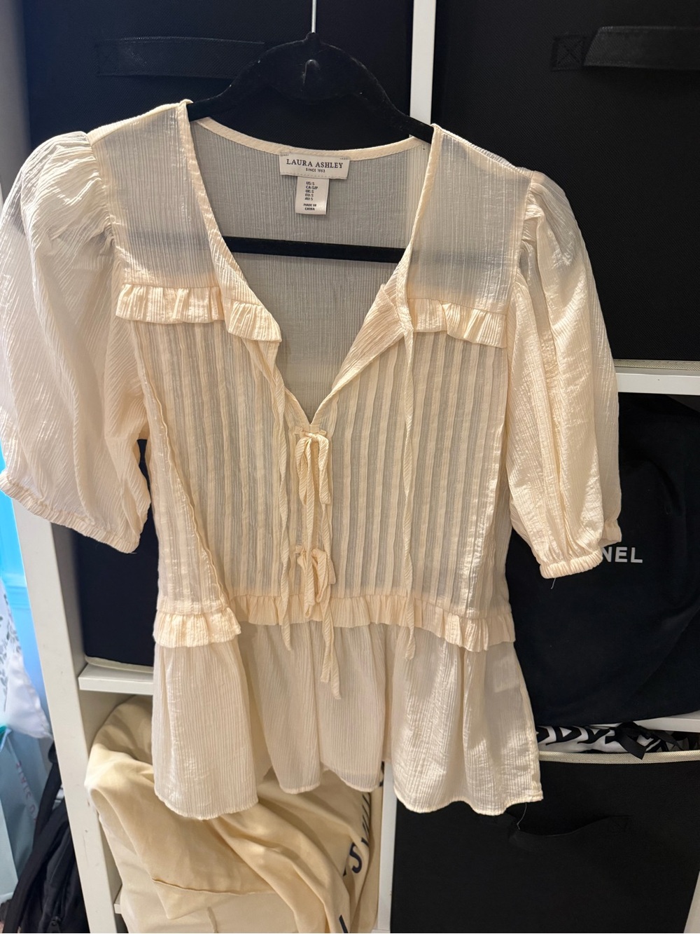Laura Ashley Ivory Peasant Blouse with Pintuck Front